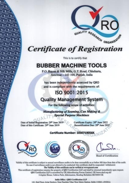 BMT ISO Quality Control Certificate