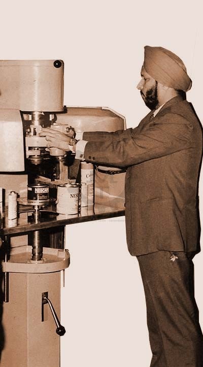 About-Founder-1965 Our Founder Mr. J.S. Bubber with a Seaming Machine