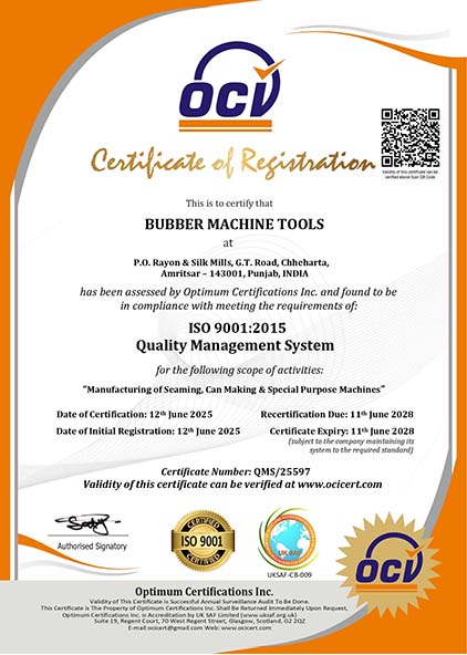 ISO Certificate of Bubber Machine Tools